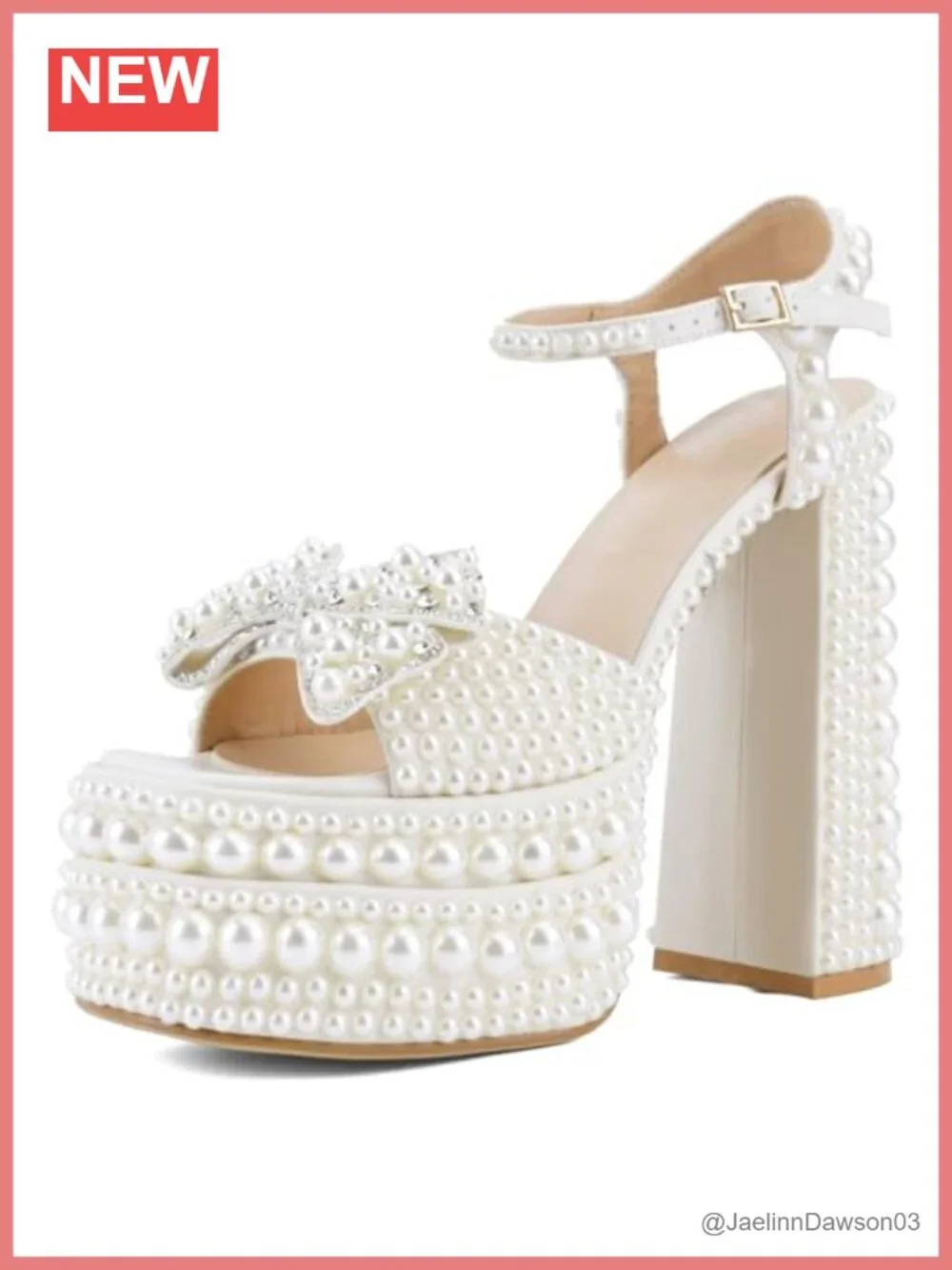 Pearl Chunky Platform Heeled Sandals Women Round Toe Ankle Strap Bridal Evening